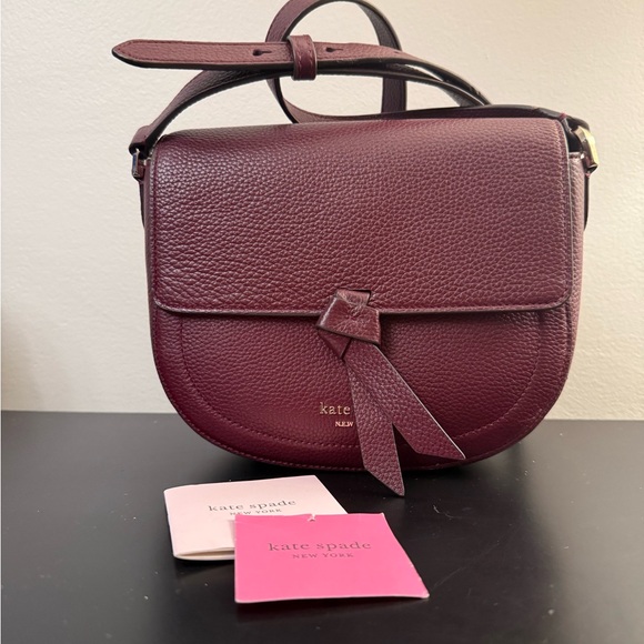 kate spade Burgundy Pebbled Leather Crossbody with Knot Detail - Picture 2 of 7